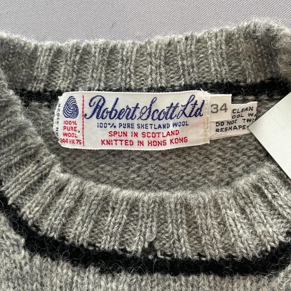 Robert Scott Ltd Sweater Size 34 Pure Shetland Wool Grey Bear Vintage Rare - Picture 3 of 11